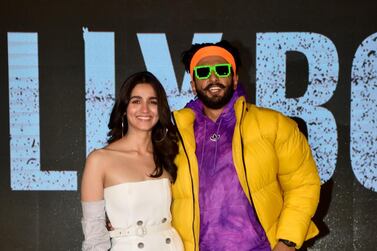MUMBAI, INDIA - 2019/01/09: Actress Alia Bhatt with actor Ranveer Singh are seen during the upcoming trailer launch of the film 'Gully Boy' at hotel Novotel, Juhu in Mumbai. (Photo by Azhar Khan/SOPA Images/LightRocket via Getty Images)