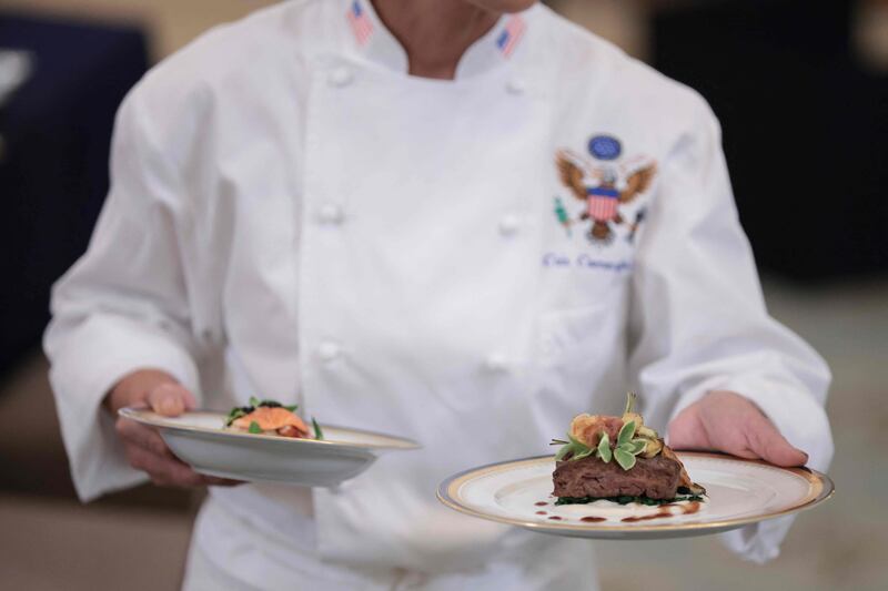 Ms Comerford will also present a trio of American cheeses in the red, white and blue-themed dinner at the White House. AFP