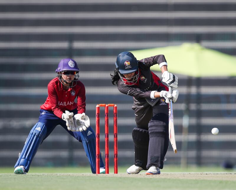 Natasha Cherriath in action during the Women's T20 World Cup Qualifier, UAE v Thailand, at the Zayed Cricket Stadium in Abu Dhabi on September 18. All photos by Victor Besa /The National