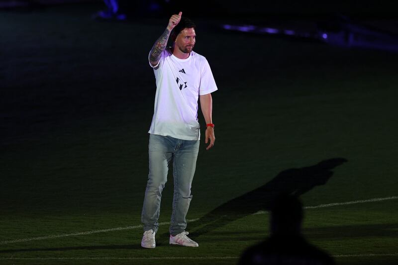 Lionel Messi after being introduced as an Inter Miami player in Florida. AFP