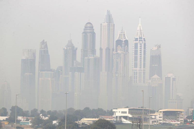 Dubai, United Arab Emirates - Reporter: N/A. News. Weather. The Marina can barely be seen on a hazy overcast day in Dubai. Tuesday, March 16th, 2021. Dubai. Chris Whiteoak / The National