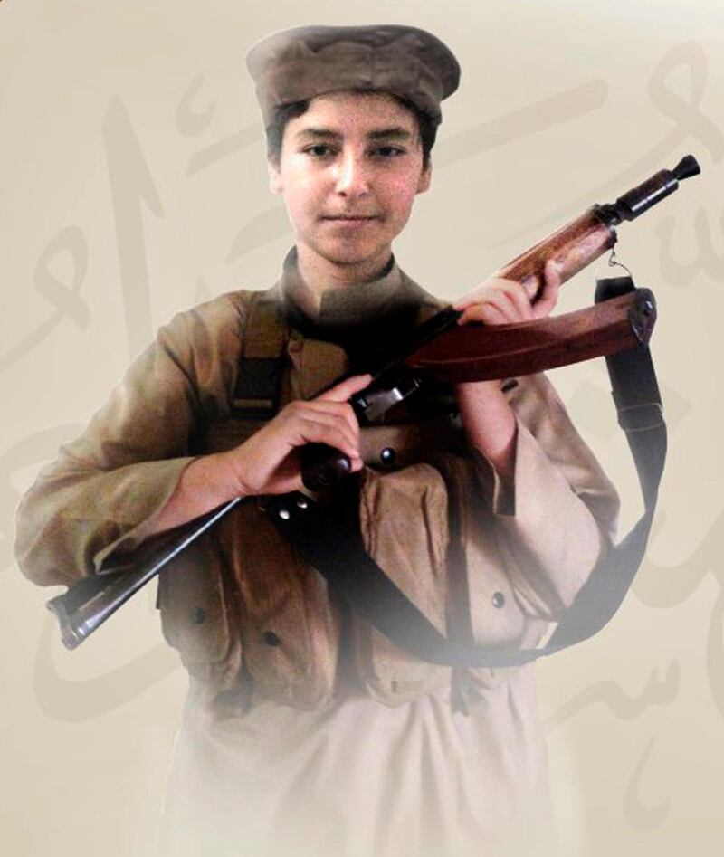 This undated image posted online Tuesday, July 3, 2018, by media outlets of the Islamic State militant group, shows Huthaifa al-Badri, son of the leader of the Islamic State group Abu Bakr al-Baghdadi. The IS media said the young son was killed fighting Syrian and Russian forces in Syria's central Homs province. (Militant photo via AP)
