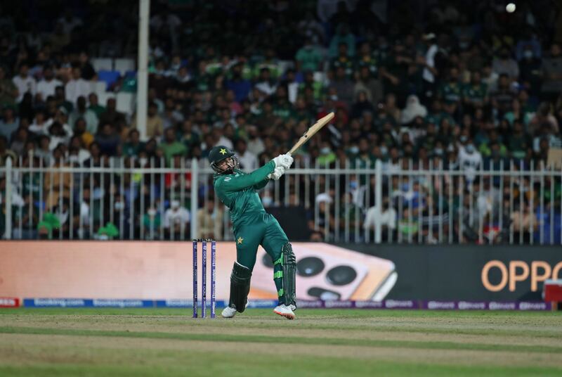 Pakistan's Asif Ali hits a six in Sharjah. AP