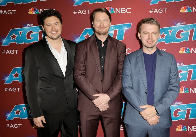 Former 'America’s Got Talent' finalist Daniel Emmet, left, and Metaphysic co-founders Tom Graham and Chris Ume. Getty / AFP