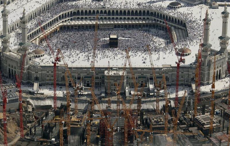 Pictures of Mecca’s Grand Mosque from a helicopter taken on December 31, 2006. Dozens of cranes and metal scaffolding surround the historic city as Saudi Arabia aims to increase hotel space and improve facilities to make the annual Haj pilgrimage safer and easier.