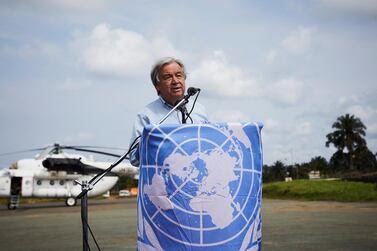 Antonio Guterres delivers a speech as he arrives in the Democratic Republic of the Congo in September. EPA