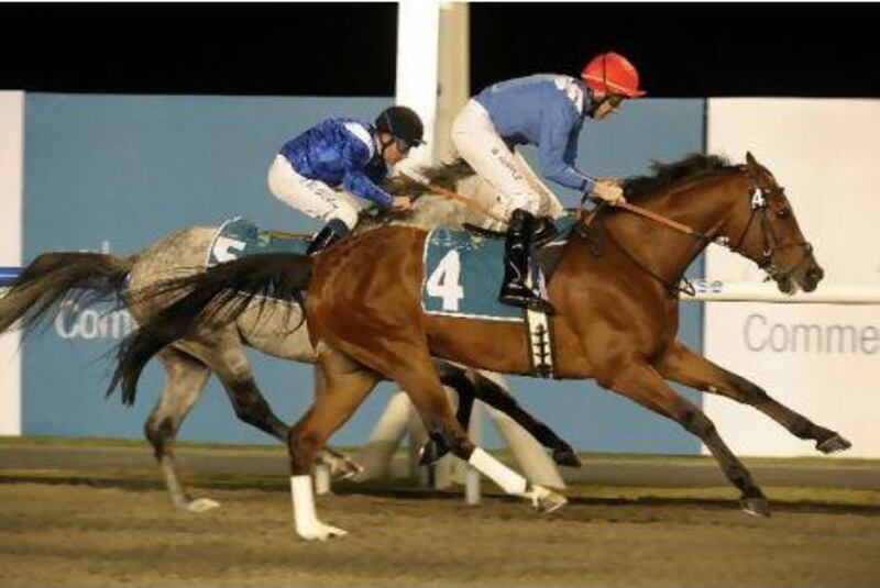 Santhal, ridden by William Supple, wins the Commercial Bank of Dubai at Meydan last night.