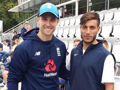 Yasir Jan, pictured with fellow fast bowler Chris Woakes, was a net bowler for England during his time as an MCC Young Cricketer in 2017. Photo: Yasir Jan