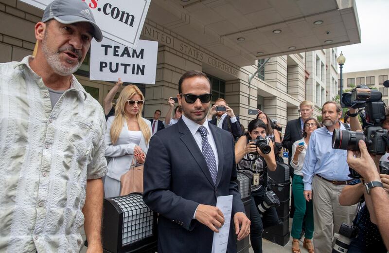 epaselect epa07004307 George Papadopoulos leaves US District Court in Washington, DC, USA, 07 September 2018. George Papadopoulos, a former campaign advisor on Donald Trump's presidential campaign, was sentenced Friday for lying to investigators during their probe of Russian interference in the 2016 presidential election.  EPA/Tasos Katopodis