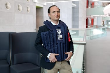 Jonathan Weinberg, commercial director of CAERvest, said the vest eliminates the need to hospitalise someone with heat stroke. Pawan Singh / The National