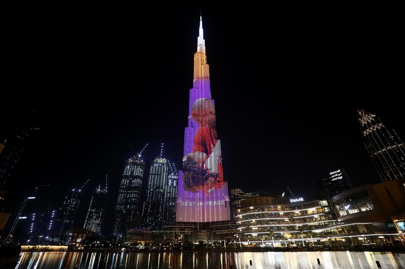 Images of Kobe Bryant and and his daughter Gianna appear on the Burj Khalifa. Getty Images