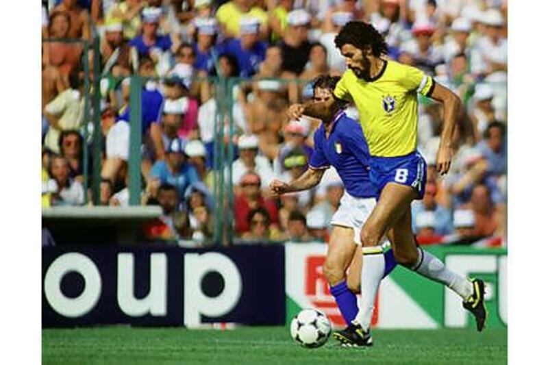 Socrates in typically elegant stride during one of arguably the World Cup's greatest matches: Brazil v Italy in 1982. Italy won 3-2 and the trophy would elude Brazil for another 12 years.