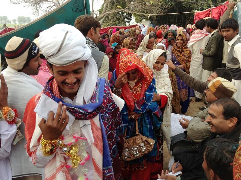 The mass wedding at Bagh-o-Bahar village in Pakistan’s Punjab state last month saw 70 brides from poor families married, thanks to the Sayeban charity set up by Noor Abid.  Photos courtesy Adil Abid