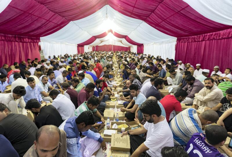 Dubai, United Arab Emirates - May 28th, 2018: Standalone. People get ready for Iftar during Ramadan. Monday, May 28th, 2018 at Al Khail Mosque, Dubai. Chris Whiteoak / The National