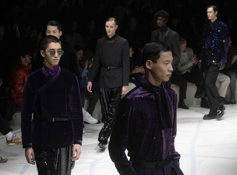 Designer Giorgio Armani brought out his signature velvet jackets in deep hues for his latest Emporio Armani collection. EPA