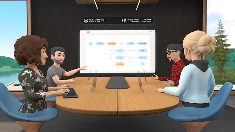 The Horizon Workrooms remote-working app, to be used with Facebook's Oculus Quest 2 headsets, allows users to join meetings as avatars. Photo: Reuters