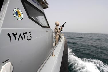 A Saudi border guard boat patrols near Jizan on Saudi Arabia's maritime border with Yemen in the Red Sea. Reuters