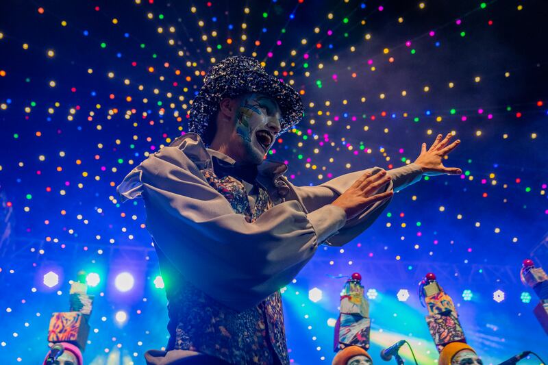 A murga group performs during the inaugural carnival parade in Montevideo, Uruguay. AP Photo