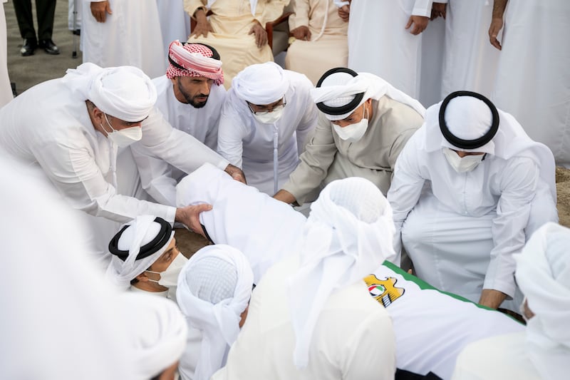 Sheikh Mohamed bin Zayed attends the burial of Sheikh Khalifa bin Zayed at Al Bateen cemetery.