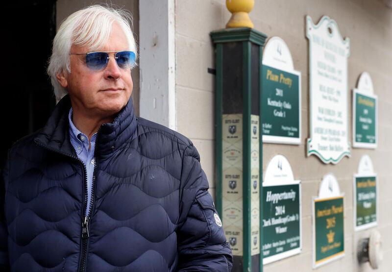 LOUISVILLE, KY - MAY 04:  Trainer Bob Baffert looks out from his stable during morning workouts ahead of the 143rd Kentucky Derby  at Churchill Downs on May 4, 2017 in Louisville, Kentucky.  (Photo by Jamie Squire/Getty Images)