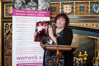 Claire Throssell from Child First, guest speaker at the Women's Aid Parliamentary Reception on 'See Her, Hear Her, Support Her: Celebrate Women's Aid's Campaigners & Supporters', discussing key priorities for the proposed new Domestic Violence and Abuse Bill. The event was held at the State Room, Speakers House, hosted by kind permission of Mr Speaker, The Rt Hon John Bercow MP, Houses of Parliament, London, Wednesday, Nov.22, Photo © Hazel Dunlop