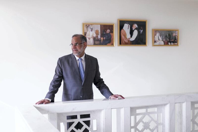 ABU DHABI, UNITED ARAB EMIRATES - April 7 2019.

Indian Ambassador to the UAE, Navdeep Singh Suri, translated his grandfather and noted Punjabi novelist Nanak Singh’s poetry on the Jallianwala Bagh massacre in English.

(Photo by Reem Mohammed/The National)

Reporter: John Dennehy
Section:  NA