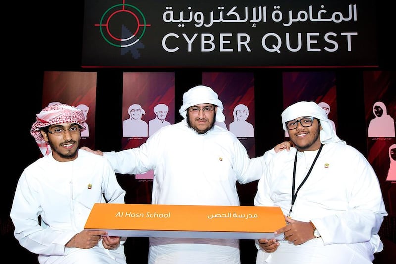 The team from Al Hosn School who came out on top in UAE Cyber Quest 2014, a student outreach programme organised by the National Electronic Security Authority. Courtesy: The National Electronic Security Authority