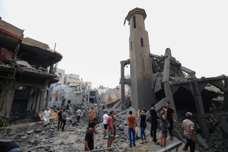 A mosque destroyed by Israeli strikes in Gaza city. AFP