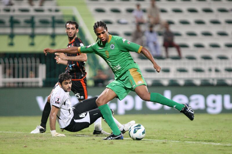 Dubai, United Arab Emirates, Nov 12, 2012 -  Edgar Bruno Da Silva from Al Shabab score his second goal against  Ajman at Shabab's Maktoum Bin Rashid Al Maktoum Stadium. ( Jaime Puebla / The National Newspaper )