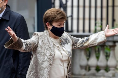The IMF's managing director Kristalina Georgieva arrives to attend a G7 Finance Ministers meeting in the UK. The fund welcomed G7's support for its SDRs. AFP  
