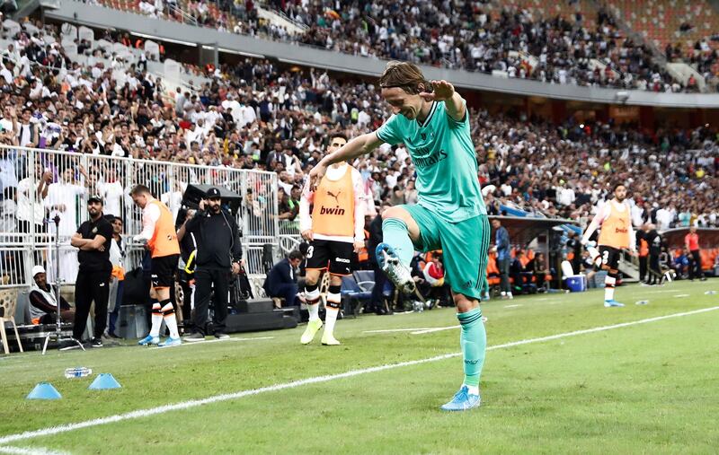 Real Madrid's Luka Modric enjoys his goal. Reuters