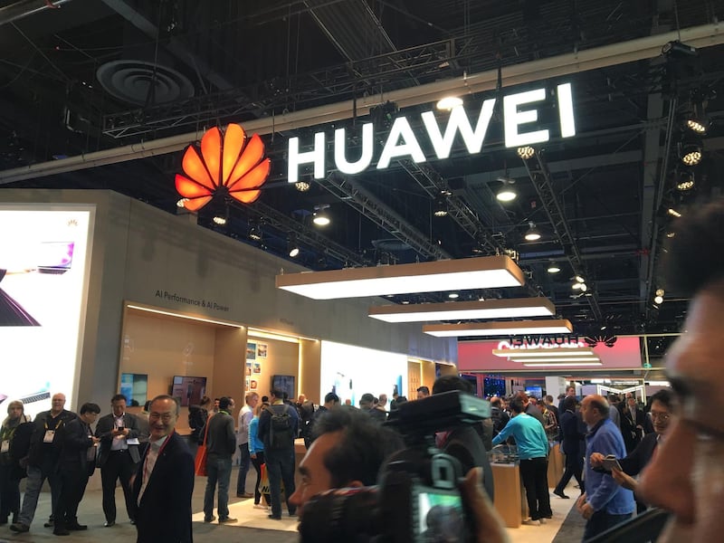 The Huawei booth is seen during CES 2019 consumer electronics show, January 10, 2019 at the Las Vegas Convention Center in Las Vegas, Nevada.    / AFP / Robert LEVER
