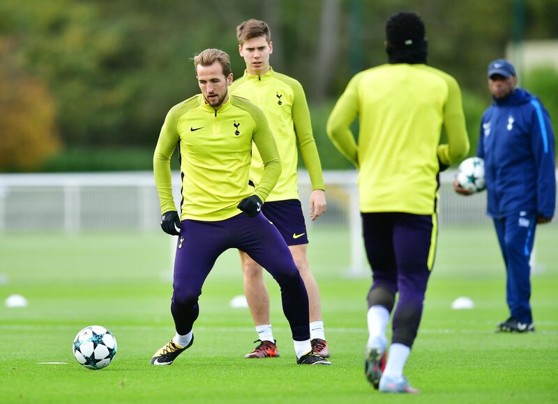 Tottenham Hotspur striker Harry Kane takes part in training ahead of the Uefa Champions League match against Real Madrid.Alex Broadway / Getty Images