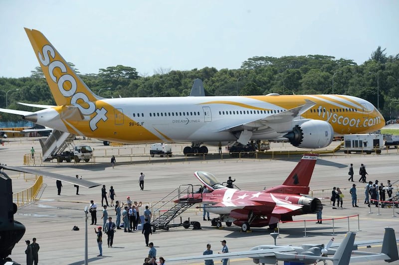 A Scoot Dreamliner 787 in Singapore. The airline will use the aircraft on its first European routes. Roslan Rahman / AFP

