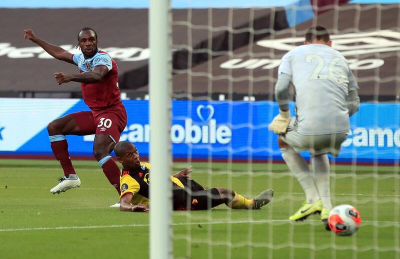 West Ham United's Michail Antonio scores their first goal. EPA