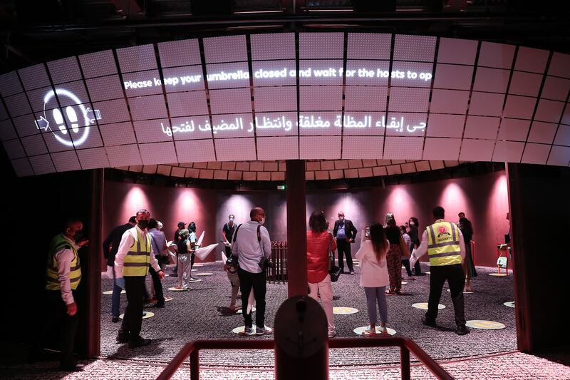 Media personnel at a preview of the Netherlands Pavilion at the Expo 2020 site in Dubai. Pawan Singh / The National