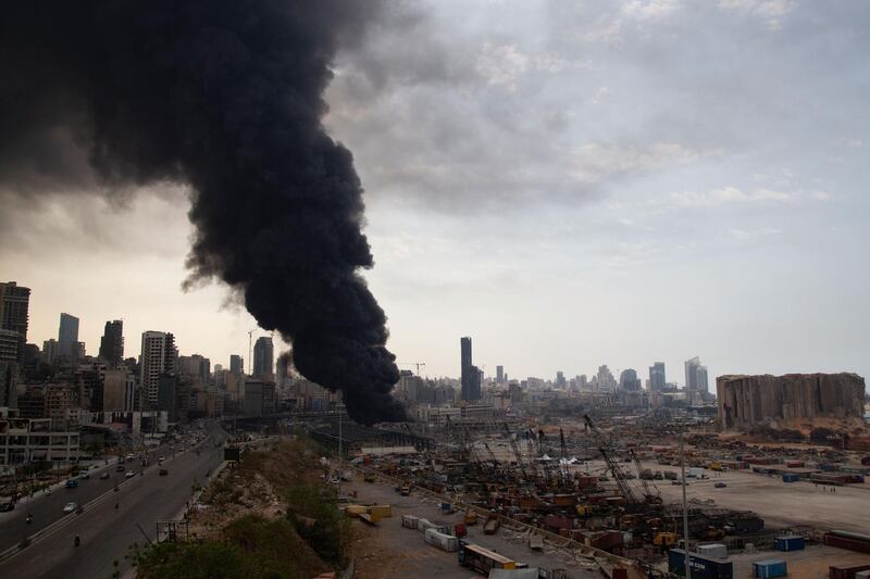 Smoke rises from a fire which has broken out at the Beirut port. Getty Images