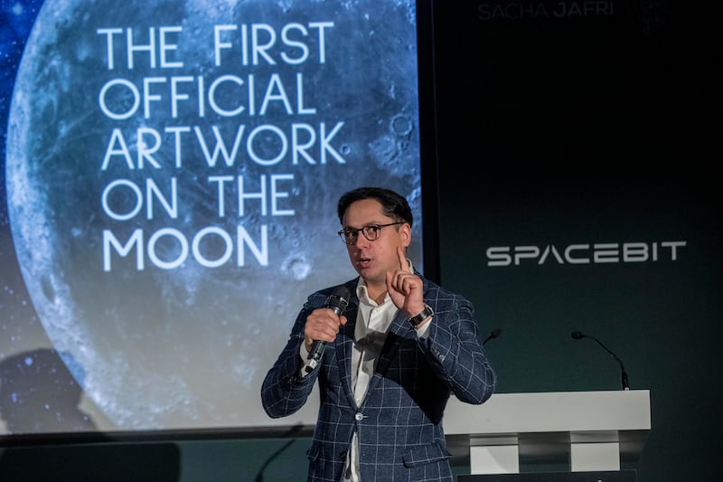 Jafri’s artwork will be placed on the Moon with the help of Selenian, a UAE-based company that specialises in the curation of art in space, as well as Spacebit, Astrobotic and Nasa through its Commercial Lunar Payload Services initiative. Pictured is Pavlo Tanasyuk from Spacebit. 