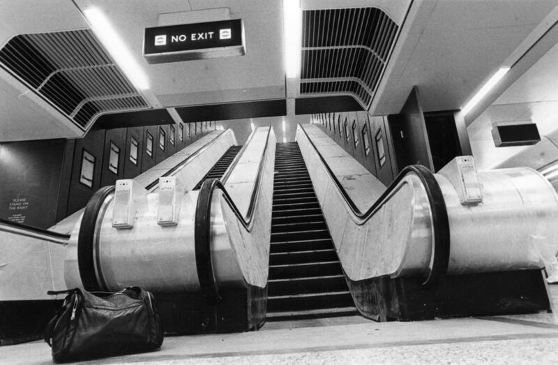 Escalators at Heathrow Underground at a standstill during strike action by London Transport maintenance engineers in December, 1977. Getty
