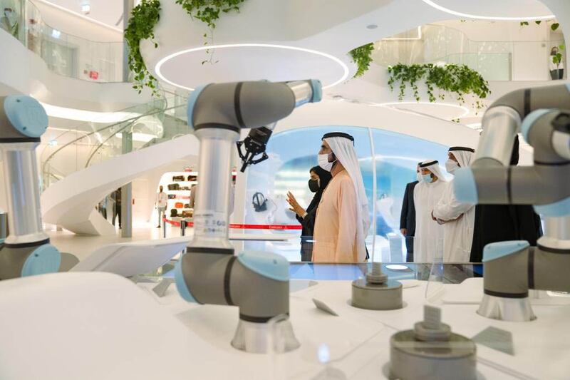 Sheikh Mohammed bin Rashid, Vice President and Ruler of Dubai, visits the UAE pavilion at 
Expo 2020 Dubai.