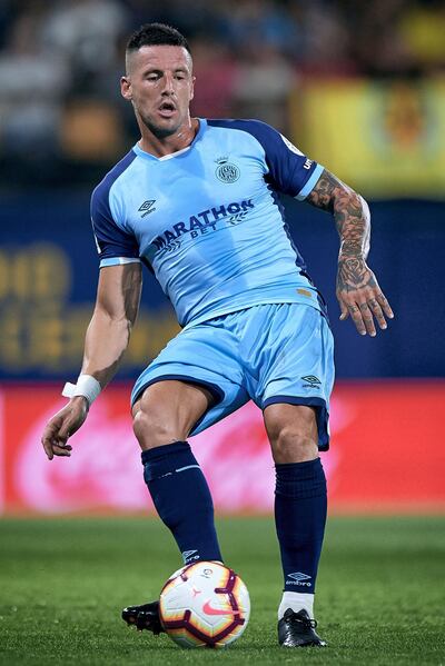 VILLAREAL, SPAIN - AUGUST 31:  Francisco Aday of Girona in action during the La Liga match between Villarreal CF and Girona FC at Estadio de la Ceramica on August 31, 2018 in Villareal, Spain.  (Photo by Quality Sport Images/Getty Images)