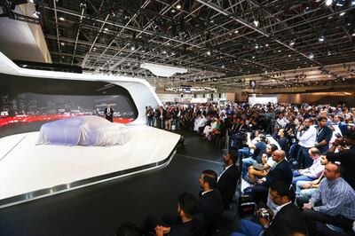 A car reveal at Dubai International Motor Show