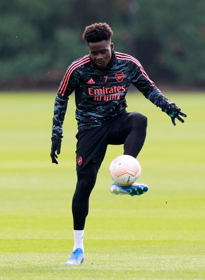 Arsenal's Bukayo Saka during training. Reuters