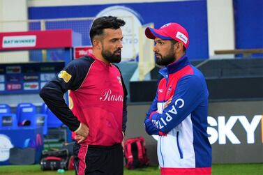 Rohan Mustafa and Sikandar Raza discuss the game after Desert Vipers beat Dubai Capitals at Dubai International Stadium. Courtesy ILT20