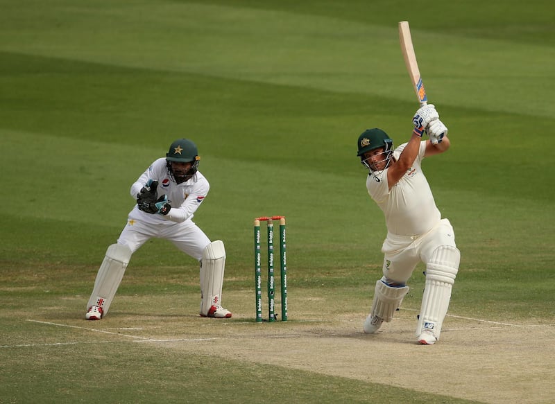 Finch bats during day four of the Second Test match with Pakistan. Getty Images