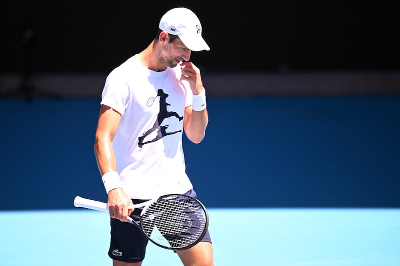 Novak Djokovic picked up a hamstring issue during an Australian Open practice session at Melbourne Park. EPA