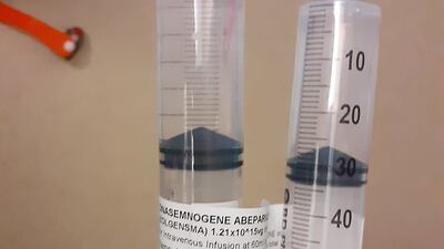 A syringe containing the genetic treatment Zolgensma, described in some quarters as the world's most expensive drug. PA

