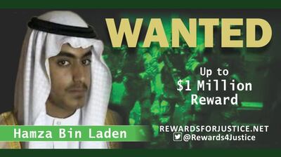 A photograph circulated by the U.S. State Department’s Twitter account to announce a $1 million USD reward for al Qaeda key leader Hamza bin Laden, son of Osama bin Laden, is seen March 1, 2019. State Department/Handout via REUTERS     ATTENTION EDITORS - THIS IMAGE WAS PROVIDED BY A THIRD PARTY.