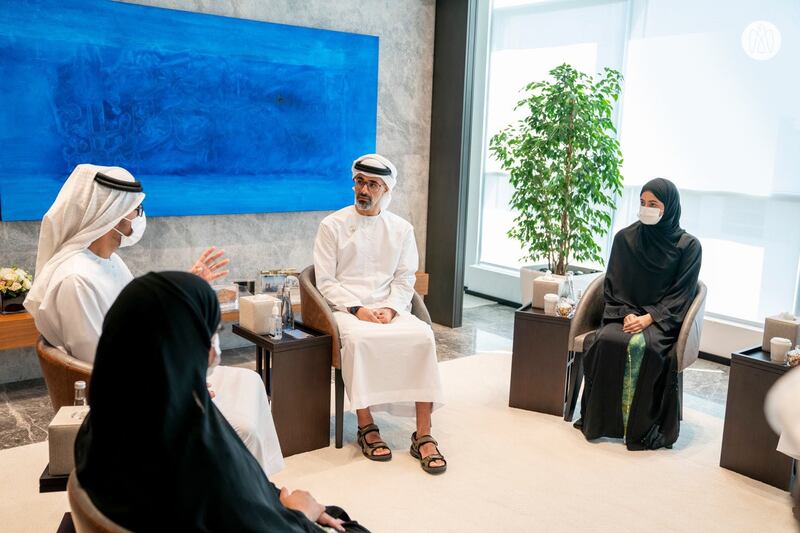 Sheikh Khalid bin Mohamed, a member of the Abu Dhabi Executive Council and Chairman of Abu Dhabi Executive Office, during the meeting. Photo: Abu Dhabi Government Media Office