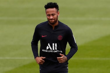 epa07777274 Paris Saint Germain player Neymar Jr attends a training session at the Ooredoo training centre in Saint-Germain-en-Laye, outside Paris, France, 17 August 2019. EPA/IAN LANGSDON